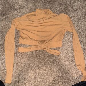 Ambiance Tan Long Sleeve Wrap Bodysuit